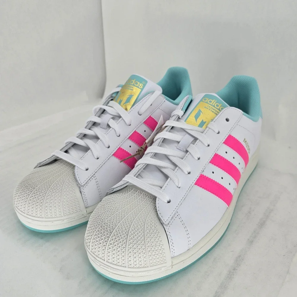 Adidas Superstar Messi JR1979 White Pink Aqua Blue Shell Toe Shoes Mens 11.5